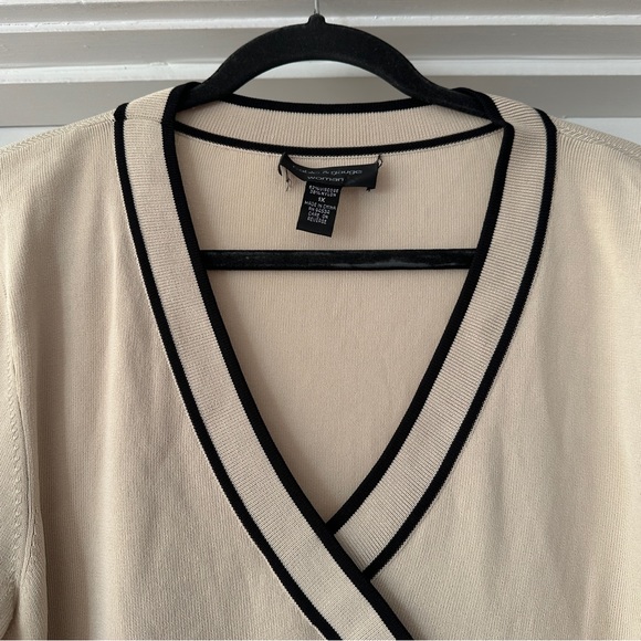 Cable And Gauge Sweater Womens 1X Tan Black 3 Quarter Sleeve - Picture 3 of 8